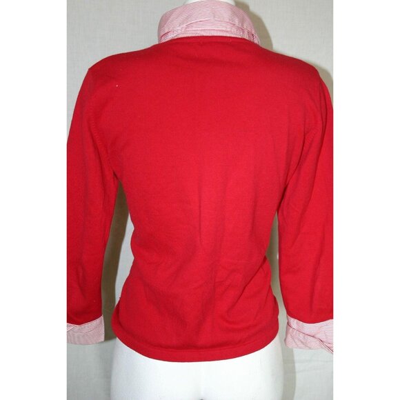 ByDesign Womens Red Sweater Faux Layer Stripe Collar Cuffs 3/4 Sleeves Sz Large - Picture 2 of 5